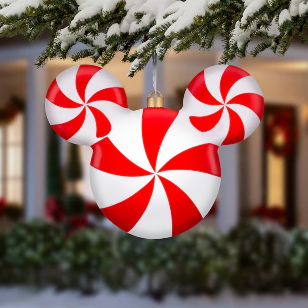 Mickey Mouse Peppermint Lighted Outdoor Christmas Ornament 14" Wide! NEW